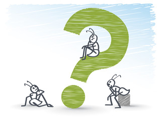 3 ants sitting next to the question mark