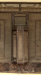 Part of wooden balcony lattice in the Harem. Bakhchisaray Palace