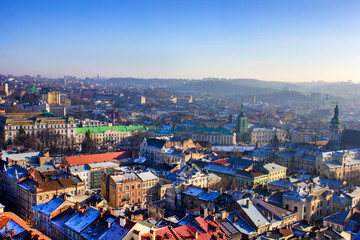 View to the city in winter