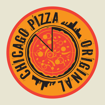 Vintage Pizza stamp or tag with text Chicago Pizza