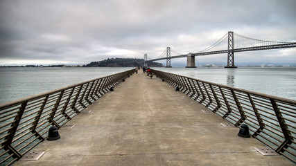 SAN FRANCISCO, CA - September 02, 2014:  Pier 14 in San Francisco with bay bridge in the background