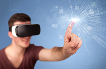 Man wearing virtual reality goggles