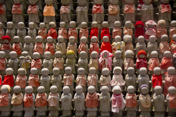 Stone figures in a temple in Osaka, Japan