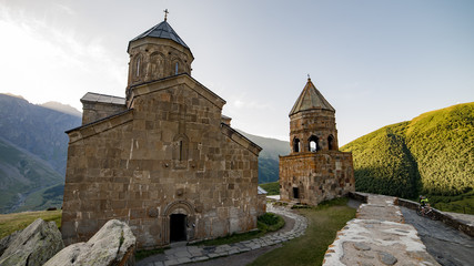 Gergeti, Georgia - August 5, 2015:  Tsminda Sameba / Holy Trinity Church near the Kazbegi-Gergeti village, Georgia.