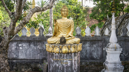 Luang Prabang, Laos - December 3, 2015:  Golden Buddha statue in Laos