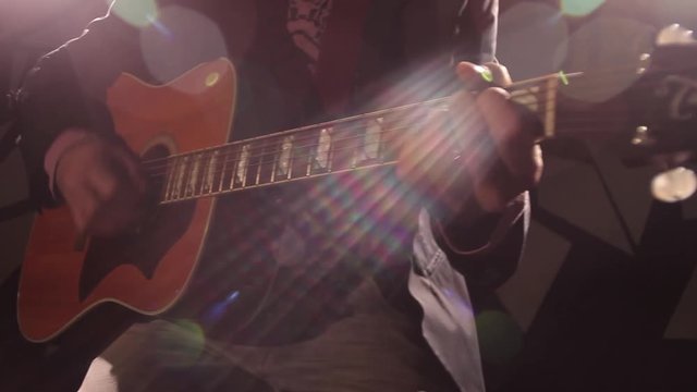 Singer guitar slow motion playing music