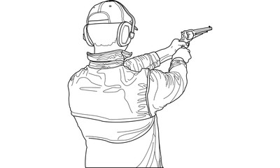 Man Aiming Handheld Gun With Ear Muffs