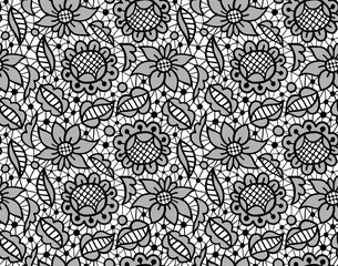 Black floral lace vintage ornament seamless pattern - obrazy, fototapety, plakaty