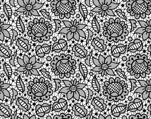 Foto op Canvas Black floral lace vintage ornament seamless pattern © art_of_sun