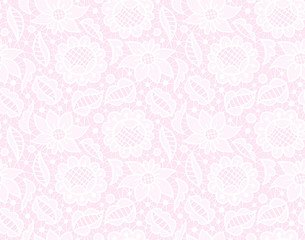 White transparent lace vintage ornament, seamless pattern on pink background
