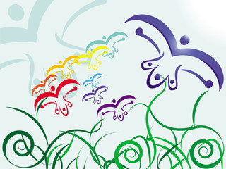 An abstract image of birds flying over meadow