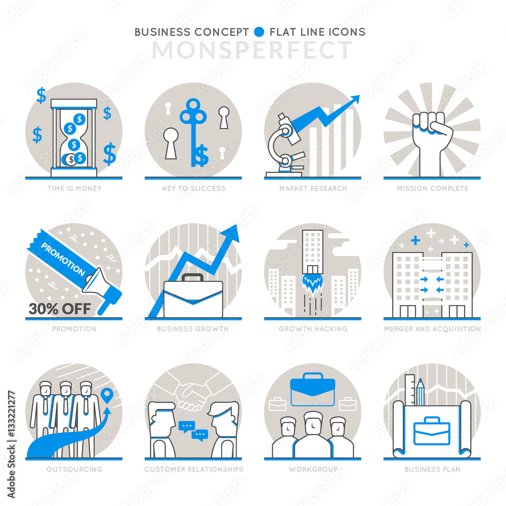 Poster infographic icons elements about business concept. flat thin line icons set pictogram for website an