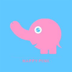 happy pink elephant on blue background