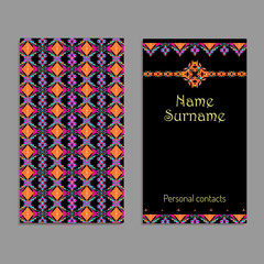 Vector business card template. Ethnic tribal ornaments. Boho style