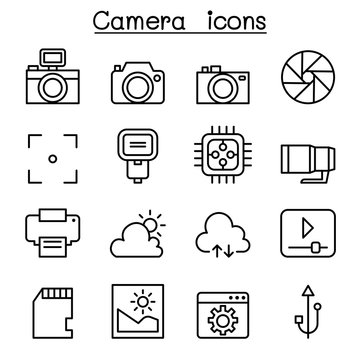 Photography icon set in thin line style