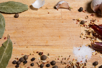 Background cutting board and seasonings for cooking