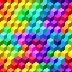 Colorful bright cubes. Seamless pattern,  abstract background. Vector illustration