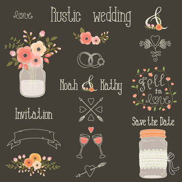 Rustic wedding vector design elements
