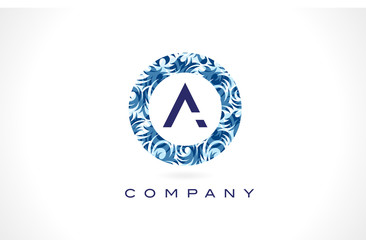 A Logo Blue Pattern Logo. Letter A Flower Texture Icon Vector.