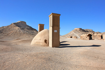 A Tower of Silence built by Zoroastrians for excarnation in Yazd, Iran - obrazy, fototapety, plakaty
