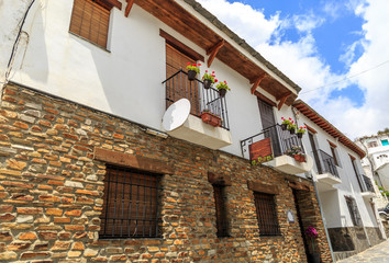View of the facade of two houses, La Alpujarra, Granada, Spain