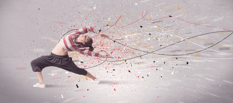Urban dancing with lines and splatter
