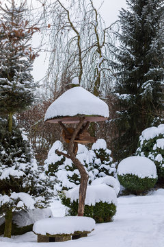 simple bird feeder, birdhouse in winter