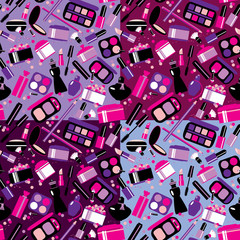 Cosmetics and makeup seamless pattern. Elements for make up, bru