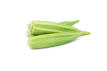 Fresh young okra isolated on white background