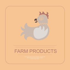 Logotype of farm products with hen in flat design. Perfect organic farm products banner or flyer. Vector illustration. eps 10