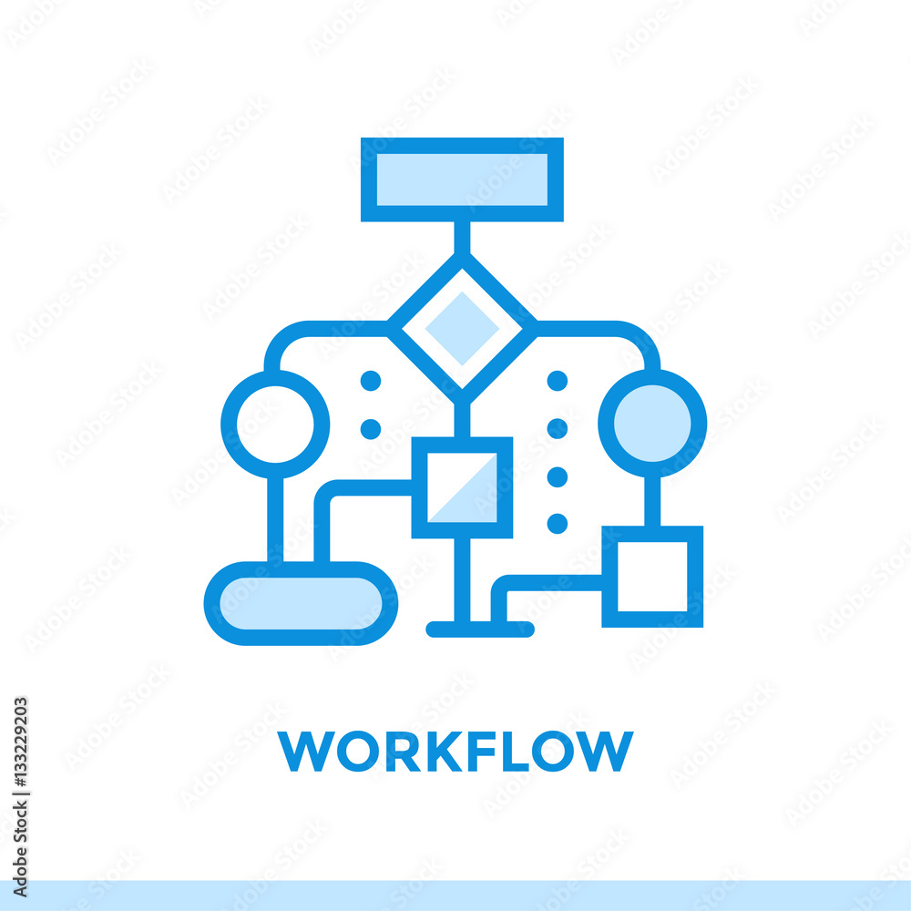 Poster linear workflow icon for new business. pictogram in outline style. vector modern flat icon suitable 