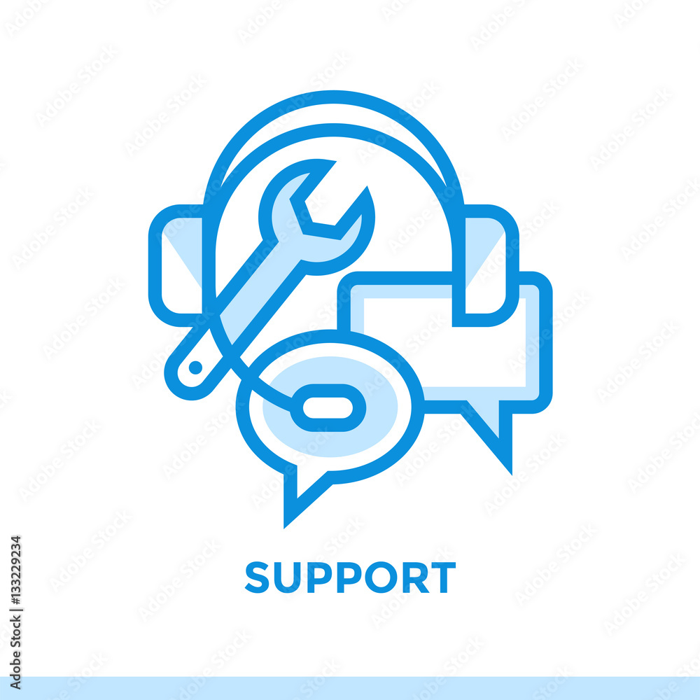 Poster linear support icon for new business. pictogram in outline style. vector modern flat icon suitable f