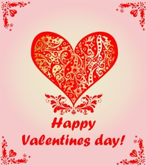 Greeting card for Valentines day with decorative heart shape