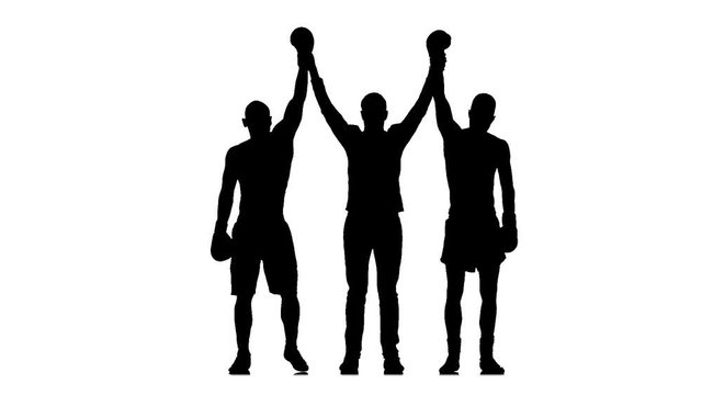 Boxing referee declares a draw in a fight. Slow motion