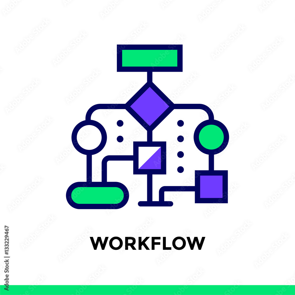 Poster linear workflow icon for new business. pictogram in outline style. vector flat line icon suitable fo