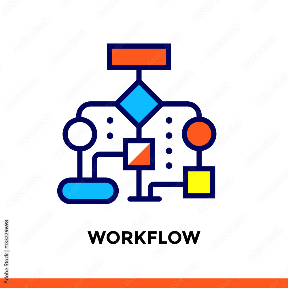 Poster linear workflow icon for new business. pictogram in outline vector flat line icon suitable for mobil
