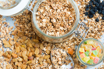 granola in a jar with dried fruit