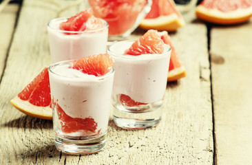 Grapefruit yogurt, selective focus
