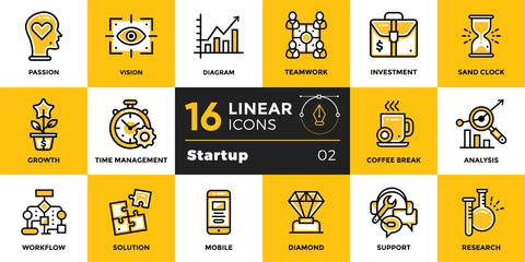 Vector set of linear icons for startup business. High quality modern icons for suitable for print, website and presentation.