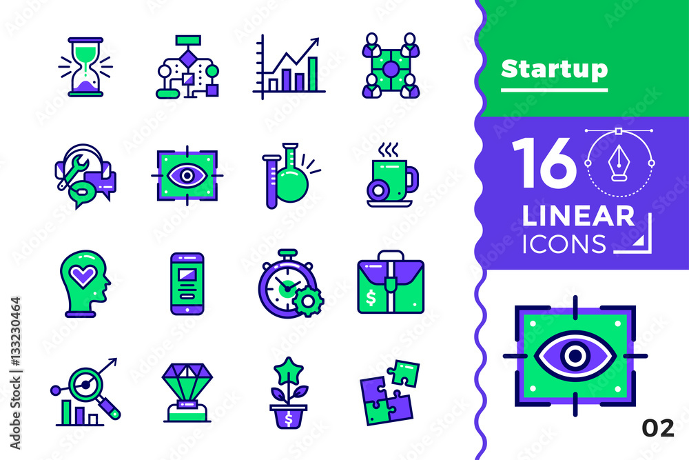 Poster vector set of linear icons for startup business. high quality modern icons for suitable for banners,