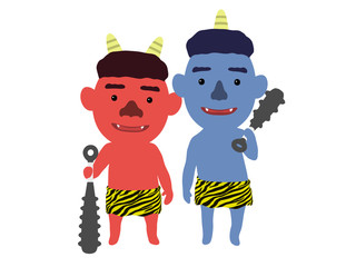 豆まき 節分　赤おに 青おに