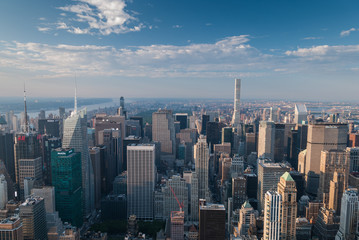 Aerial of Manhattan skyscrapers and Central Park