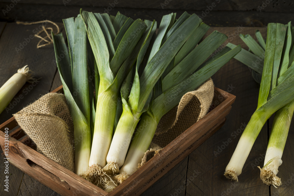 Poster raw green organic leeks