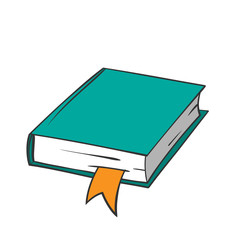 Cartoon green book with orange bookmark on white background. Vector graphics.

