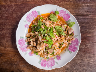 spicy minced pork salad, minced pork mash with spicy, Thai food