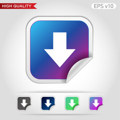Colored icon or button of down arow symbol with background
