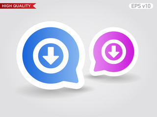 Colored icon or button of down arrow symbol with background