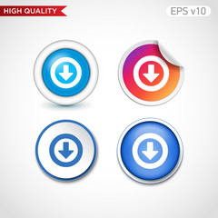 Colored icon or button of down arrow symbol with background