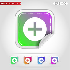 Colored icon or button of plus symbol with background
