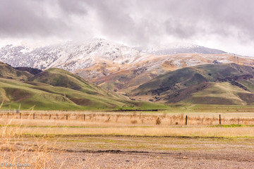Fototapeta premium Open fields with snow capped mountains